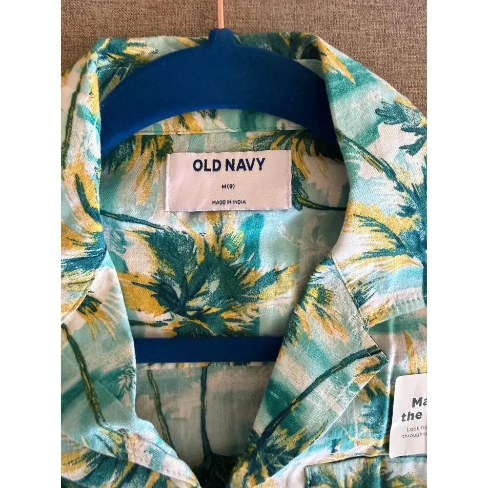 Old Navy Boys Tropical Palm Tree Button Down Shirt Size M 8